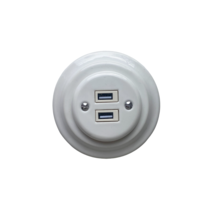 Porcelain Double USB Charging Socket 5V-3.2A 10mm Gauge White Diameter 3.9&quot; - £32.56 GBP