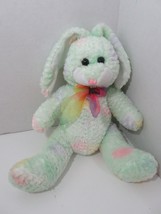 Green plush bunny rabbit pastel colored dots or eggs sheer rainbow bow Emrad - £11.66 GBP
