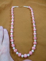 v465-11) 24&quot; long Pink Rhodochrosite gemstone + Mother of pearl beaded Necklace - £113.57 GBP