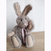 Boyds Bears Tan Furry Bunny Rabbit with Pink Ribbon Jointed Collectible Vintage - £9.41 GBP