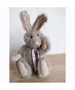Boyds Bears Tan Furry Bunny Rabbit with Pink Ribbon Jointed Collectible ... - $223.25 MXN