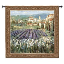 53x53 PROVENCAL VILLAGE French Lavender Floral Landscape Tapestry Wall Hanging - $183.15