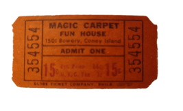 Coney Island Magic Carpet Fun House Amusement Park Ticket Stub Unused 1950&#39;s NY - £10.50 GBP
