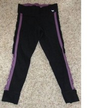 Womens Yoga Pants Victorias Secret Black Purple Elastic Waist Crop Strappy-sz M - £28.07 GBP