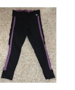 Womens Yoga Pants Victorias Secret Black Purple Elastic Waist Crop Strap... - £28.38 GBP