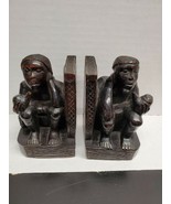 Vintage Carved Wood Book Ends - Thinking Pipe Smokers - £36.27 GBP