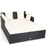 Outdoor Patio Rattan Daybed Pillows Cushioned Sofa Furniture Beige - £320.54 GBP