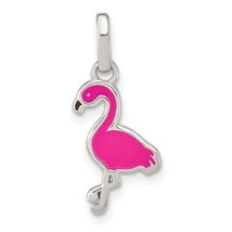 Sterling Silver Hot Pink and Black Enameled Flamingo Children&#39;s Pendant - £27.40 GBP
