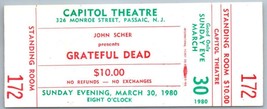Grateful Dead Untorn Ticket Stub March 3 1980 Passaic New Jersey - £78.05 GBP
