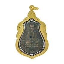 Phra Luang Pu Thuat Wat Chang Hai Thai Amuleto Magico Oro Antico Custodia Micron - £16.00 GBP