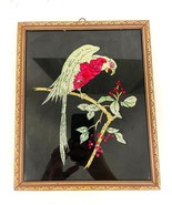 VTG Folk Art Tinsel Foil Reverse Artwork Framed 70s Parrot Bird 9&quot; x 10.5&quot;  - £20.53 GBP