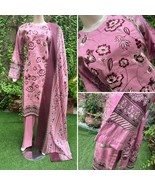 Pakistani Tea Pink Printed Straight Shirt 3-PCS Lawn Suit w/ Threadwork ,M - $909.57 MXN