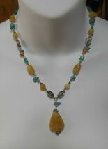 Silver-tone Teal/blue Colored Glass &amp; Bead Necklace with Small Bead Spacers - $13.99