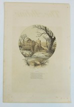 Antique 1870s Engraving Print from The Aldine Old Mill in Winter Scene &amp; Poem - £47.44 GBP