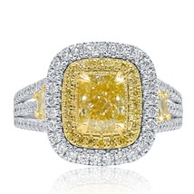 GIA Certified 2.19Ct Fancy Yellow Cushion Diamond Engagement Ring 18k White Gold - £4,556.68 GBP