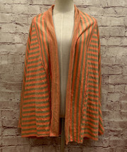 Fresh Produce One Size Coral Pink Tan Striped Open Front Cardigan Dolman Sleeve - £35.14 GBP