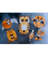 Vintage Halloween 5 Piece Die Cut Set Owl Witch Bat Moon Skeleton Jack-O... - €54,21 EUR