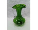 *Needs Cleaning* Emerald Green Crackle Glass Serving Pitcher 5&quot; - $25.73