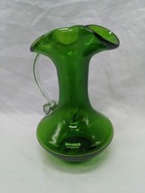 *Needs Cleaning* Emerald Green Crackle Glass Serving Pitcher 5&quot; - £20.23 GBP