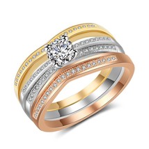 18K Multi Gold Ring 3pc Set for Women Natural Diamond with Diamond Jewelry Anill - £21.47 GBP