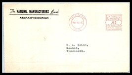 1940 WISCONSIN Cover (Front Only) -National Manufacturers Bank, Neenah, Meter N2 - $2.96