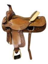 Western Barrel Saddle 16&quot; In Buffalo Chestnut Faux Leather With Drum Finish - £430.14 GBP