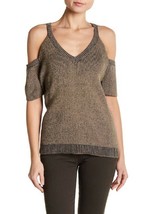 $175 SPLENDID Cold Shoulder Short Sleeve Wool Blend Sweater Camel/Charco... - £63.36 GBP