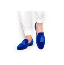 Handmade Men’s Royal Blue Color Velvet Shoes, Slip On Dress Formal Tussle  - £114.10 GBP