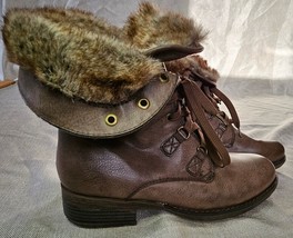 BareTraps Henrietta Faux Fur Lined Leather Boots Womens 9M Foldover Bootie - £16.63 GBP