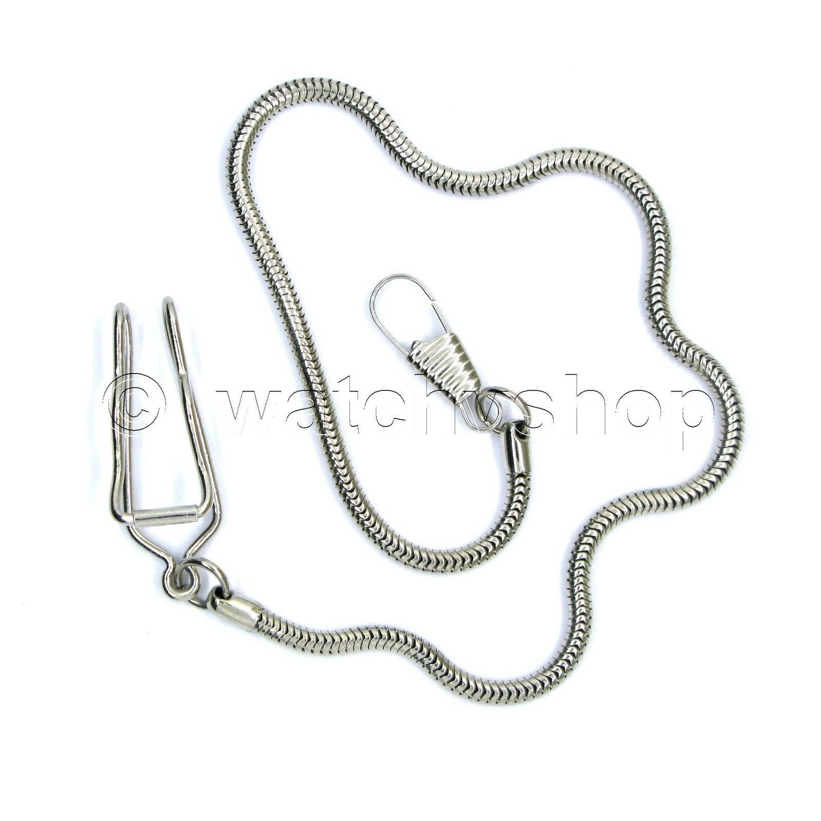 Pocket Watch Chain Silver Color Snake Chain New for Men with Belt Clip FC30 - $13.99