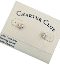 `18K Gold / Solid Sterling Silver Brilliant Cut  1/2 CT Cubic Zirconia Earrings - £8.42 GBP