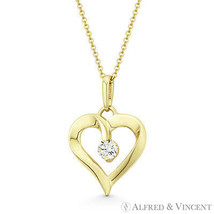 Open Heart Valentine Love Charm Solitaire CZ Crystal Pendant in  14k Yellow Gold - £59.66 GBP+