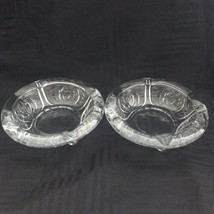 Vintage KIG INDONESIA Ashtrays Thick Heavy Clear Glass rose pattern set of 2 - £11.80 GBP