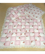 Vtg  Strawberry Shortcake Pink Baby Quilt  Blanket Crib Handmade 42 In x... - $122.50
