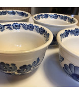 4 Blue/White Vintage Ceramic Bowls Hand Painted Wildflower Pawlowska Mad... - $752.67 MXN