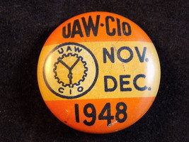 1948 UAW-CIO UNION PINBACK November December &#39;48 L.J Imber Company Button - £18.67 GBP