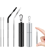 2 Pack of Portable Reusable Straws with Soft Silicone Nozzles, Retractab... - £17.12 GBP