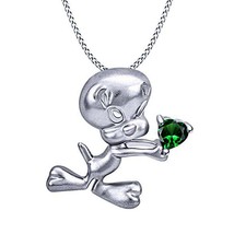 Tweety Bird 0.50 Ct Heart Cut Emerald Pendant Necklace 14K White Gold Plated - £75.49 GBP