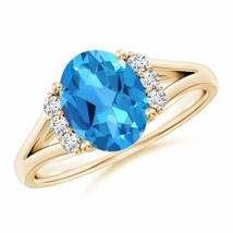 ANGARA Oval Swiss Blue Topaz with Round Diamond Collar Ring in 14K Gold - £999.57 GBP