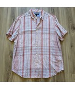 Banana Republic Short Sleeve Button Down Linen Cotton Plaid Orange White... - $17.81
