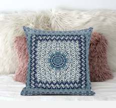18&quot; Blue White Holy Floral Suede Throw Pillow - £42.88 GBP