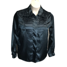 Kathy Che Classy Button Up Collared Shirt ~ Sz 14 ~ Black ~ Long Sleeve  - £10.61 GBP