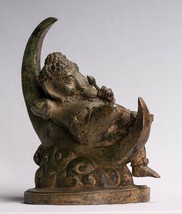 Antique Thai Style Bronze Reclining Ganesha Statue on Moon - 31cm/12&quot; - £495.12 GBP