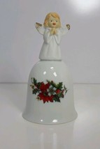 Vintage 1988 Christmas Dinner Bell Poinsettia Holly and Angel Made in Taiwan - £6.28 GBP