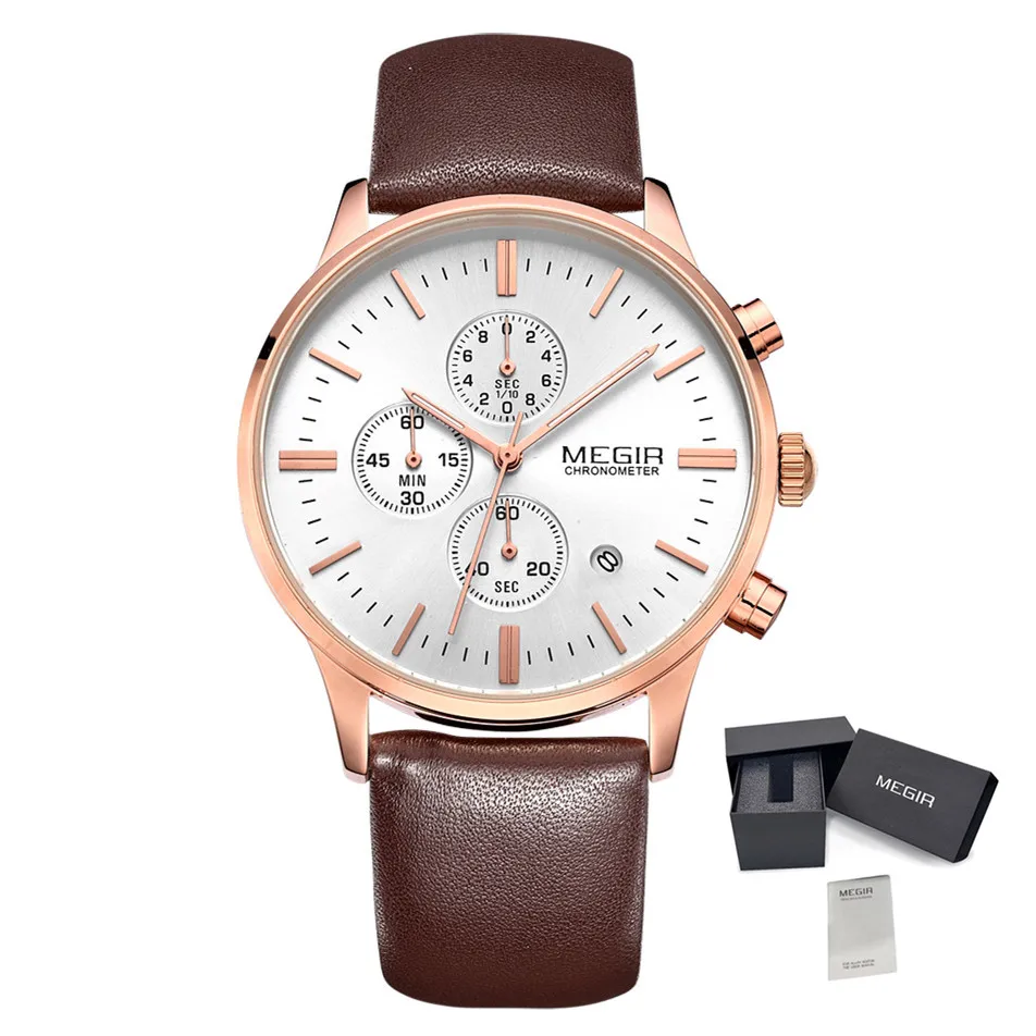 Men Watches Chronograph Top Luxury Sport Military Watch Leather Waterproof Quart - £19.00 GBP