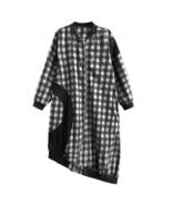 Black and white checkered woolen coat women&#39;s new loose contrasting spli... - $68.28