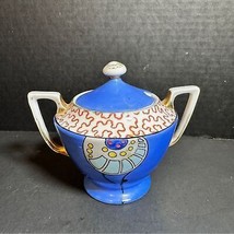 Vintage Blue Ceramic Noritake Sugar Bowl with Abstract Design [Item 0098] - £39.23 GBP