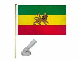 5&#39; Wooden Flag Pole Kit W/Nylon White Bracket 3x5 Ethiopia Lion Poly Flag - £19.51 GBP