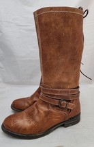 BED STU Womens Tall Brown Leather Boots Buckle Zip Size 8 Distressed Lace Up 14&quot; - £70.04 GBP