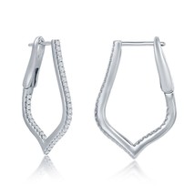 Sterling Silver Ultra-Thin 25mm Hoop CZ Earrings - Marquise - £51.84 GBP